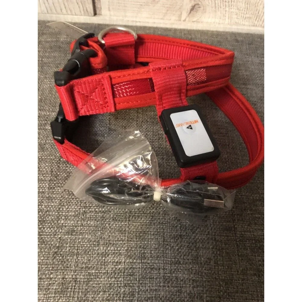 Nite Beams Red Padded Nylon Rechargeable LED Pet Harness Size Small 15